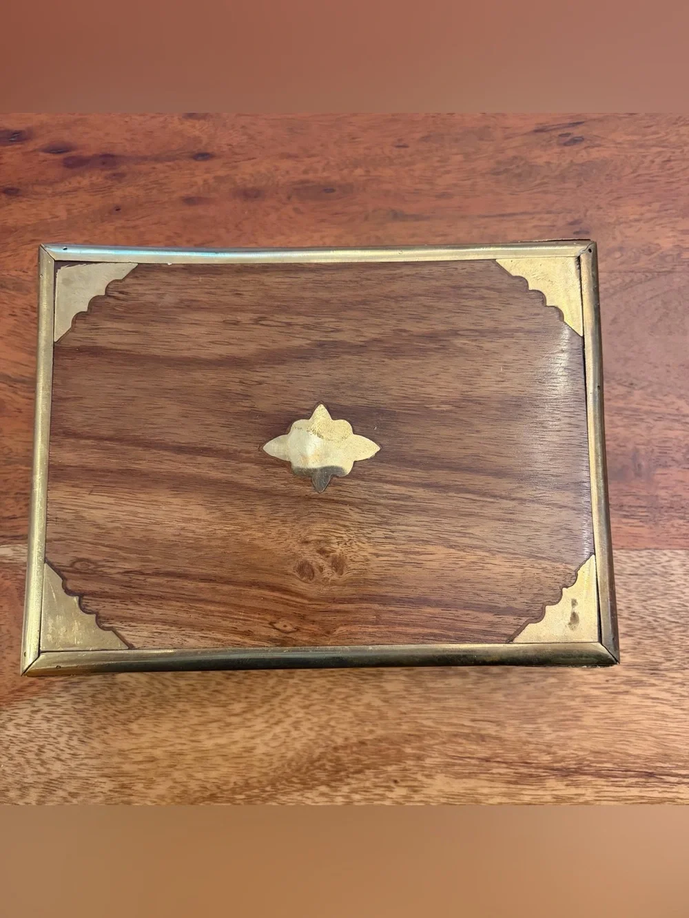 Vintage Sheesham Wood Brass Box Caspari 